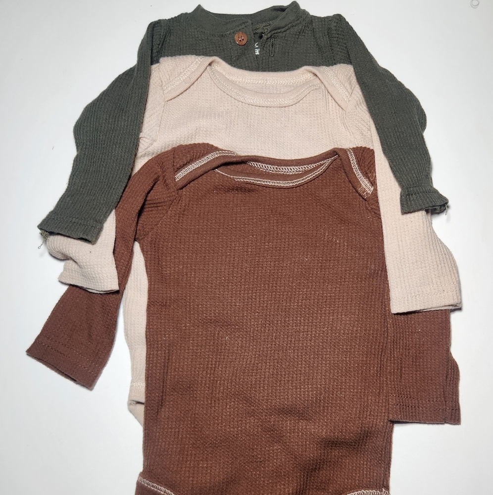 Kids' Long Sleeve Ribbed Tops - Green, Cream, and Brown